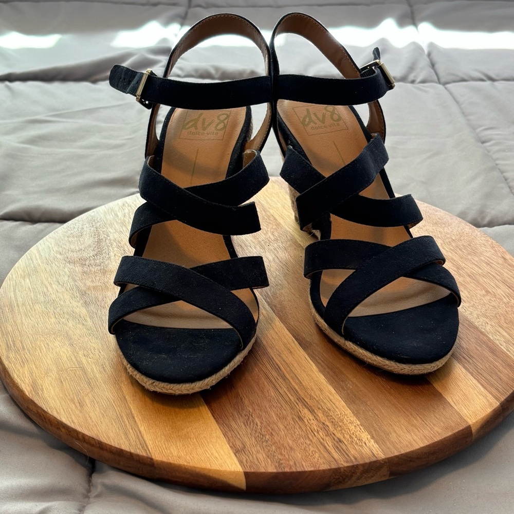 DV by Dolce Vita Navy Blue Strappy Espadrille Wedge Sandals